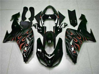 2006-2007 Schwarz rote Flamme Kawasaki ZX10R Motorrad Verkleidungen