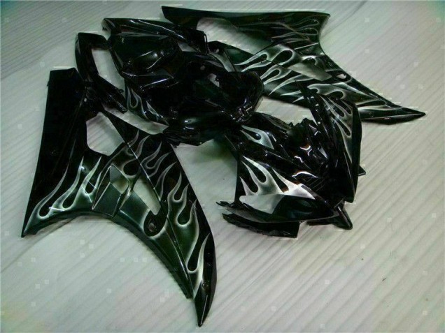 2006-2007 Silber Flamme Schwarz Yamaha YZF R6 Motorrad Verkleidung 2006-2007 Silber Flamme Schwarz Yamaha YZF R6 Motorrad Verkleidung