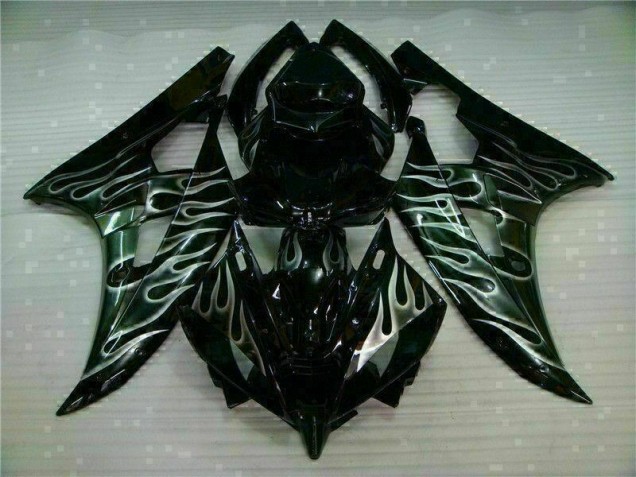 2006-2007 Silber Flamme Schwarz Yamaha YZF R6 Motorrad Verkleidung 2006-2007 Silber Flamme Schwarz Yamaha YZF R6 Motorrad Verkleidung