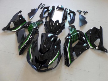 2006-2011 Glänzend Schwarz mit Grün Linie Kawasaki ZX14R ZZR1400 Motorrad Verkleidung