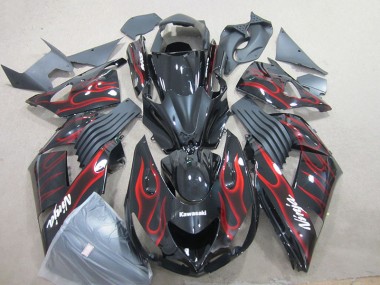 2006-2011 Schwarz rote Flamme Ninja Kawasaki ZX14R ZZR1400 Motorrad Verkleidung