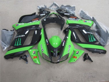 2007-2008 Grün Schwarz 3M Monster Kawasaki ZX6R Motorrad Verkleidung