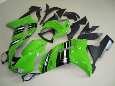 2007-2008 Grüne und silberne Streifen Kawasaki ZX6R Motorrad Verkleidung