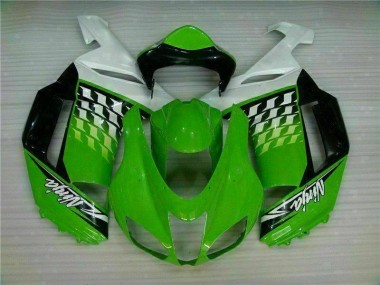2007-2008 Grüner weißer Ninja Kawasaki ZX6R Motorrad Verkleidung