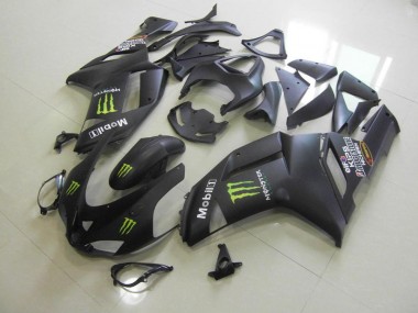 2007-2008 Matt Schwarz Monster Kawasaki ZX6R Motorrad Verkleidung