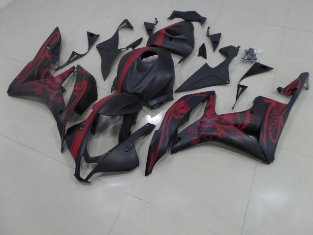 2007-2008 Matt Schwarzer roter Totenkopf mit Streifen Honda CBR600RR Motorrad Verkleidung 2007-2008 Matt Schwarzer roter Totenkopf mit Streifen Honda CBR600RR Motorrad Verkleidung