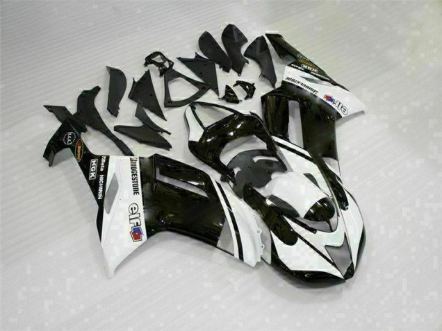 2007-2008 Schwarz Weiß Kawasaki ZX6R Motorrad Verkleidungen 2007-2008 Schwarz Weiß Kawasaki ZX6R Motorrad Verkleidungen