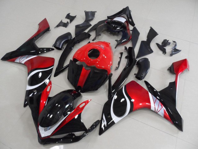 2007-2008 Schwarz rot glänzend Yamaha YZF R1 Motorrad Verkleidung