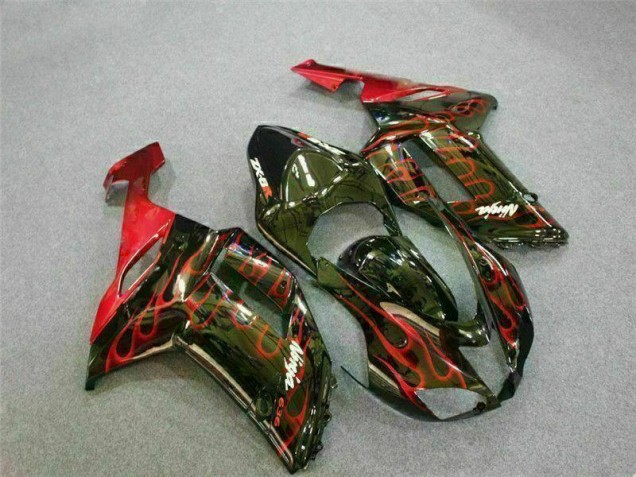 2007-2008 Schwarz rote Flamme Kawasaki ZX6R Motorrad Verkleidung 2007-2008 Schwarz rote Flamme Kawasaki ZX6R Motorrad Verkleidung