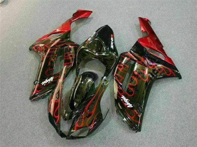 2007-2008 Schwarz rote Flamme Kawasaki ZX6R Motorrad Verkleidung 2007-2008 Schwarz rote Flamme Kawasaki ZX6R Motorrad Verkleidung