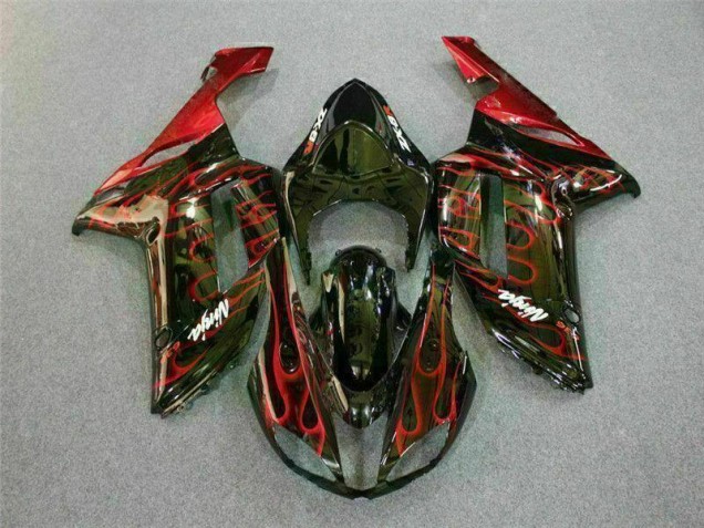 2007-2008 Schwarz rote Flamme Kawasaki ZX6R Motorrad Verkleidung 2007-2008 Schwarz rote Flamme Kawasaki ZX6R Motorrad Verkleidung