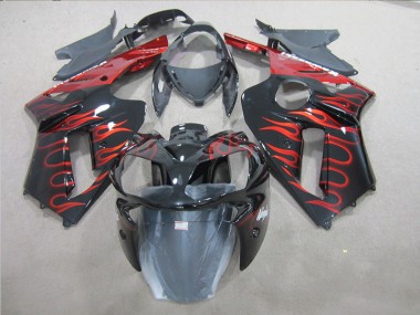 2007-2008 Schwarz rote Flamme Kawasaki ZX6R Motorrad Verkleidungen