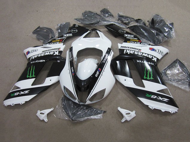 2007-2008 Schwarz weißes Monster Kawasaki ZX6R Motorrad Verkleidung 2007-2008 Schwarz weißes Monster Kawasaki ZX6R Motorrad Verkleidung