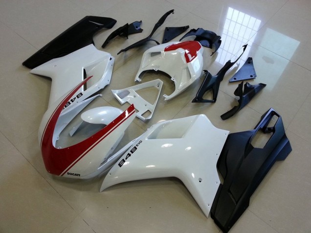 2007-2014 Matt Schwarz Weiß mit rotem Streifen Ducati 848 1098 1198 Motorrad Verkleidung 2007-2014 Matt Schwarz Weiß mit rotem Streifen Ducati 848 1098 1198 Motorrad Verkleidung