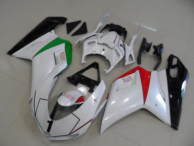 2007-2014 Perl Weiß mit italienischer Flagge Ducati 848 1098 1198 Motorrad Verkleidung