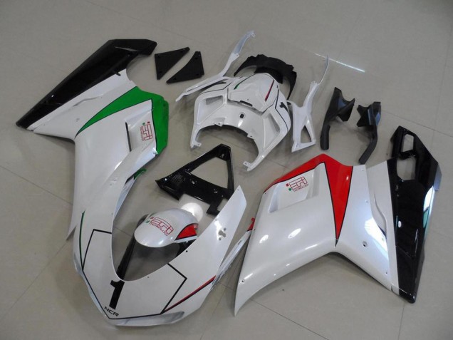2007-2014 Perl Weiß mit italienischer Flagge Ducati 848 1098 1198 Motorrad Verkleidung 2007-2014 Perl Weiß mit italienischer Flagge Ducati 848 1098 1198 Motorrad Verkleidung