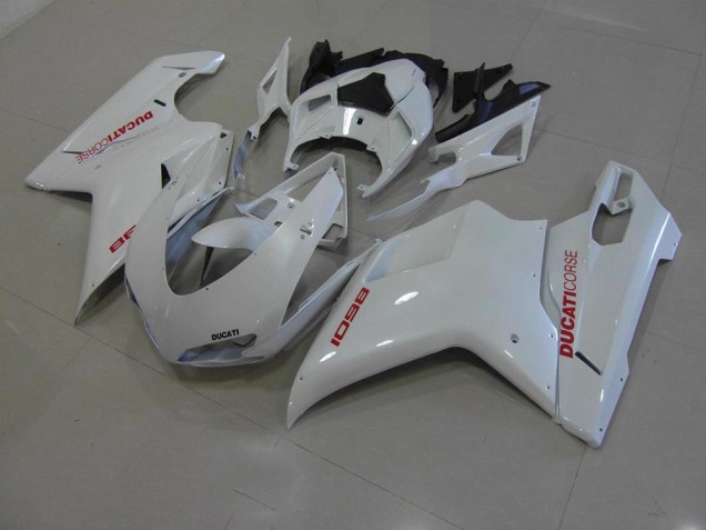 2007-2014 Perl Weiß mit roten Aufklebern Ducati 848 1098 1198 Motorrad Verkleidung 2007-2014 Perl Weiß mit roten Aufklebern Ducati 848 1098 1198 Motorrad Verkleidung