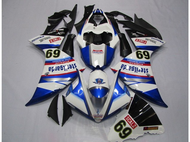 2009-2011 Weiß Blau Sterilgarda SCALZ 69 Yamaha YZF R1 Motorrad Verkleidung 2009-2011 Weiß Blau Sterilgarda SCALZ 69 Yamaha YZF R1 Motorrad Verkleidung