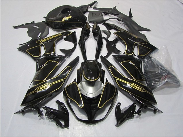 2009-2012 Schwarz Gold Kawasaki ZX6R Motorrad Verkleidung