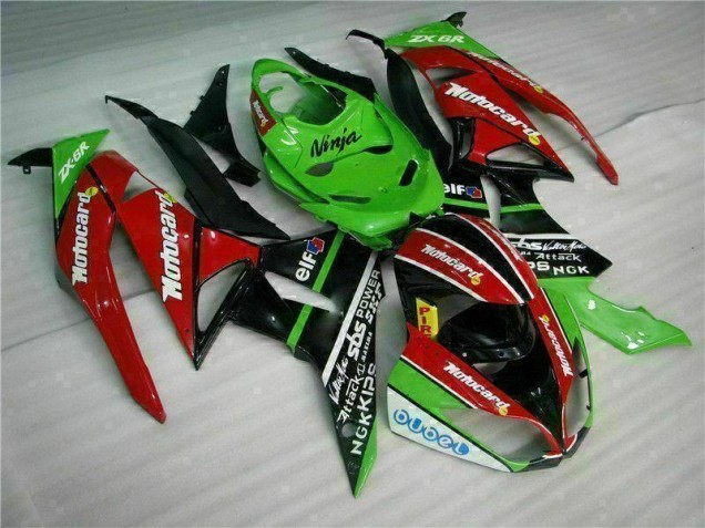 2009-2012 Schwarz Rot Grün Motocard Kawasaki ZX6R Motorrad Verkleidung