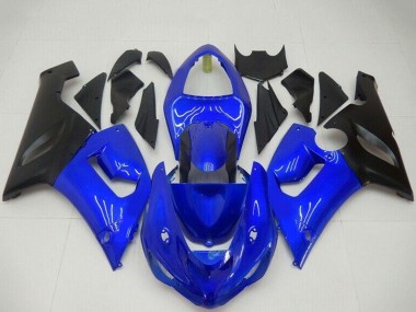 Kawasaki ZX6R Motorrad Verkleidung 2005-2006 - Blau Matt Schwarz