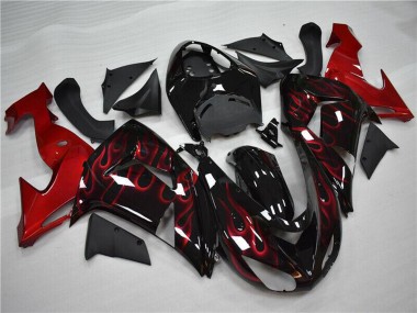 Kawasaki ZX10R Motorrad Verkleidung 2006-2007 - Glanzendes Schwarz Rot Flamme