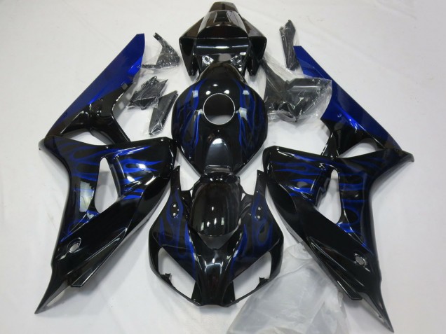 Honda CBR1000RR Motorrad Verkleidung 2006-2007 - Glanzendes Schwarz Blau Flamme