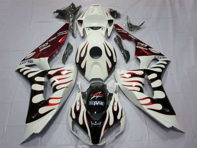 Honda CBR1000RR Motorrad Verkleidung 2006-2007 - Weiss Rot Glanzendes Schwarz Flamme