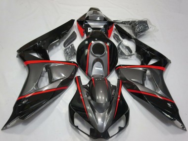 Honda CBR1000RR Motorrad Verkleidung 2006-2007 - Grau Glanzendes Schwarz Rot Streifen