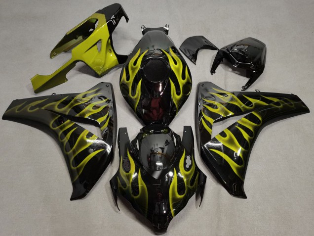 Honda CBR1000RR Motorrad Verkleidung 2008-2011 - Glanzendes Schwarz Gold Flamme