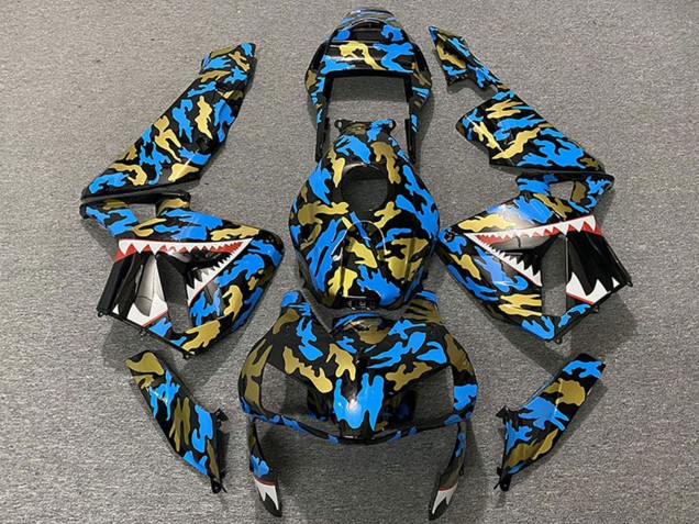 Honda CBR600RR Motorrad Verkleidung 2003-2004 - Blau Gold Camouflage Hai