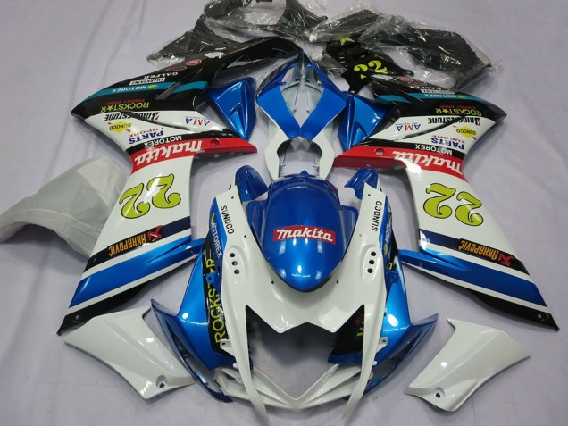 Suzuki GSXR 1000 Motorrad Verkleidung 2007-2008 - Weiss Blau Rot Schwarz Motul 22