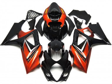 Suzuki GSXR 1000 Motorrad Verkleidung 2007-2008 - Glanzendes Schwarz Orange