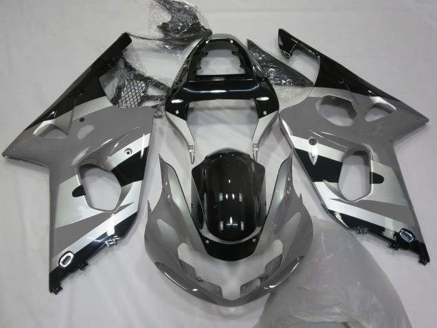 Suzuki GSXR 1000 Motorrad Verkleidung 2000-2002 - Grau Silber Glanzendes Schwarz OEM Stil
