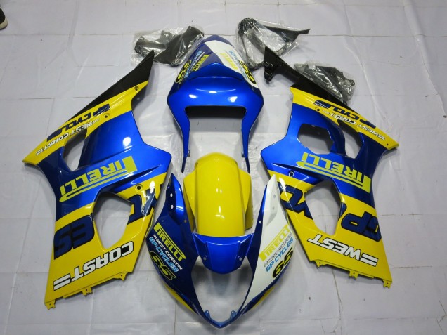 Suzuki GSXR 1000 Motorrad Verkleidung 2003-2004 - Blau Gelb Schwarz Pirelli