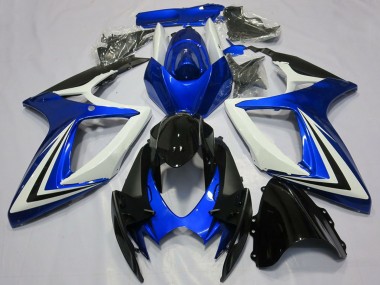 Suzuki GSXR 600 / GSXR 750 Motorrad Verkleidung 2006-2007 - Weiss Blau Glanzendes Schwarz Streifen