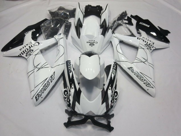 Suzuki GSXR 600 / GSXR 750 Motorrad Verkleidung 2008-2010 - Weiss Schwarz Alstare Corona Motul