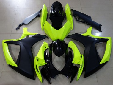 Suzuki GSXR 600 / GSXR 750 Motorrad Verkleidung 2006-2007 - Neon Gelb Glanzendes Schwarz Matt Schwarz