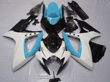 Suzuki GSXR 600 / GSXR 750 Motorrad Verkleidung 2006-2007 - Hellblau Weiss Glanzendes Schwarz Stern