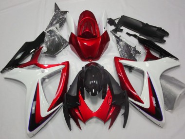 Suzuki GSXR 600 / GSXR 750 Motorrad Verkleidung 2006-2007 - Weiss Rot Glanzendes Schwarz