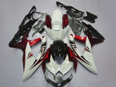 Suzuki GSXR 600 / GSXR 750 Motorrad Verkleidung 2008-2010 - Weiss Rot Glanzendes Schwarz