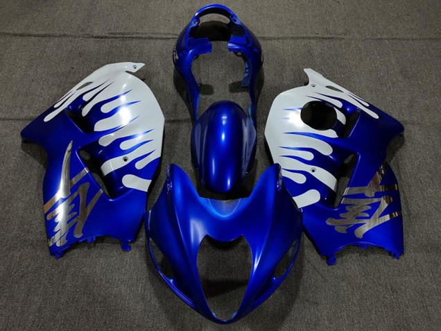 Suzuki GSXR 1300 Motorrad Verkleidung 1996-2007 - Weiss Blau Flamme