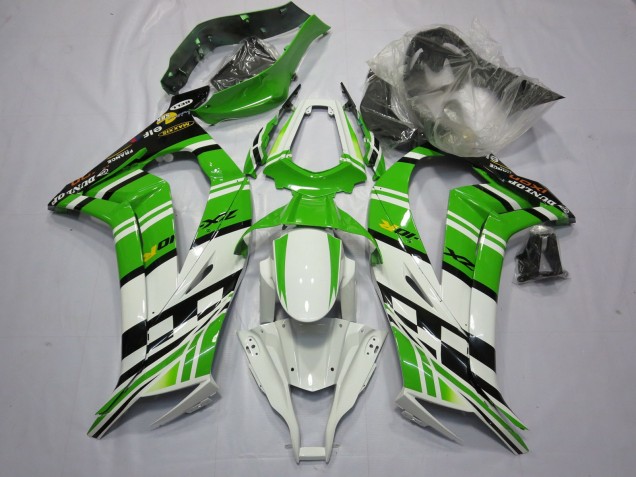 Kawasaki ZX10R Motorrad Verkleidung 2011-2015 - Weiss Grun Gelb Schwarz Maxxis Dunlop