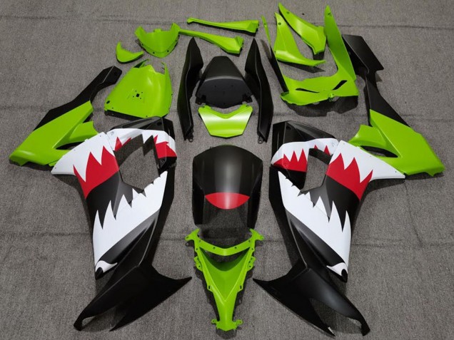 Kawasaki ZX10R Motorrad Verkleidung 2008-2010 - Grun Matt Schwarz Rot Weiss Hai