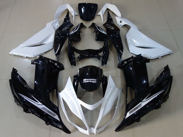 Kawasaki ZX6R Motorrad Verkleidung 2013-2018 - Weiss Glanzendes Schwarz
