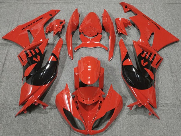 Kawasaki ZX6R Motorrad Verkleidung 2009-2012 - Rot Glanzendes Schwarz Punisher