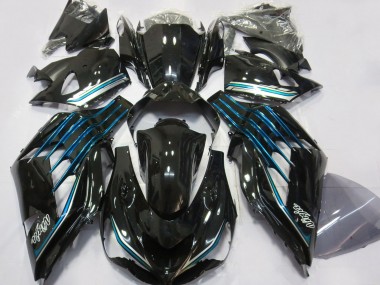 Kawasaki ZX14R Motorrad Verkleidung 2012-2024 - Glanzendes Schwarz Hellblau
