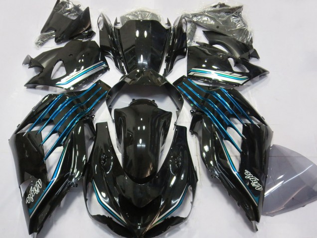 Kawasaki ZX14R ZZR1400 Motorrad Verkleidung 2012-2024 - Glanzendes Schwarz Hellblau