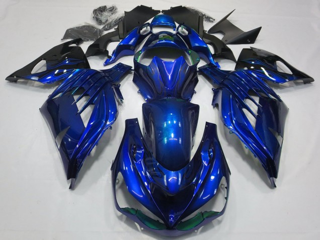 Kawasaki ZX14R ZZR1400 Motorrad Verkleidung 2012-2024 - Blau Glanzendes Schwarz