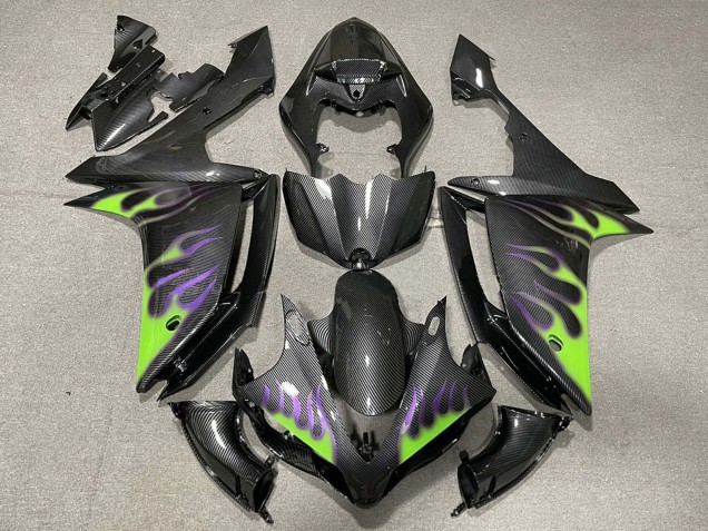 Yamaha R1 Motorrad Verkleidung 2007-2008 - Carbonfaser Grun Lila Flamme